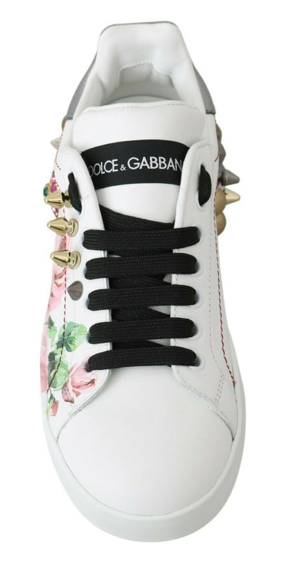 Dolce &amp; Gabbana Sneakers aus Leder mit Blumen- und Kristallverzierung