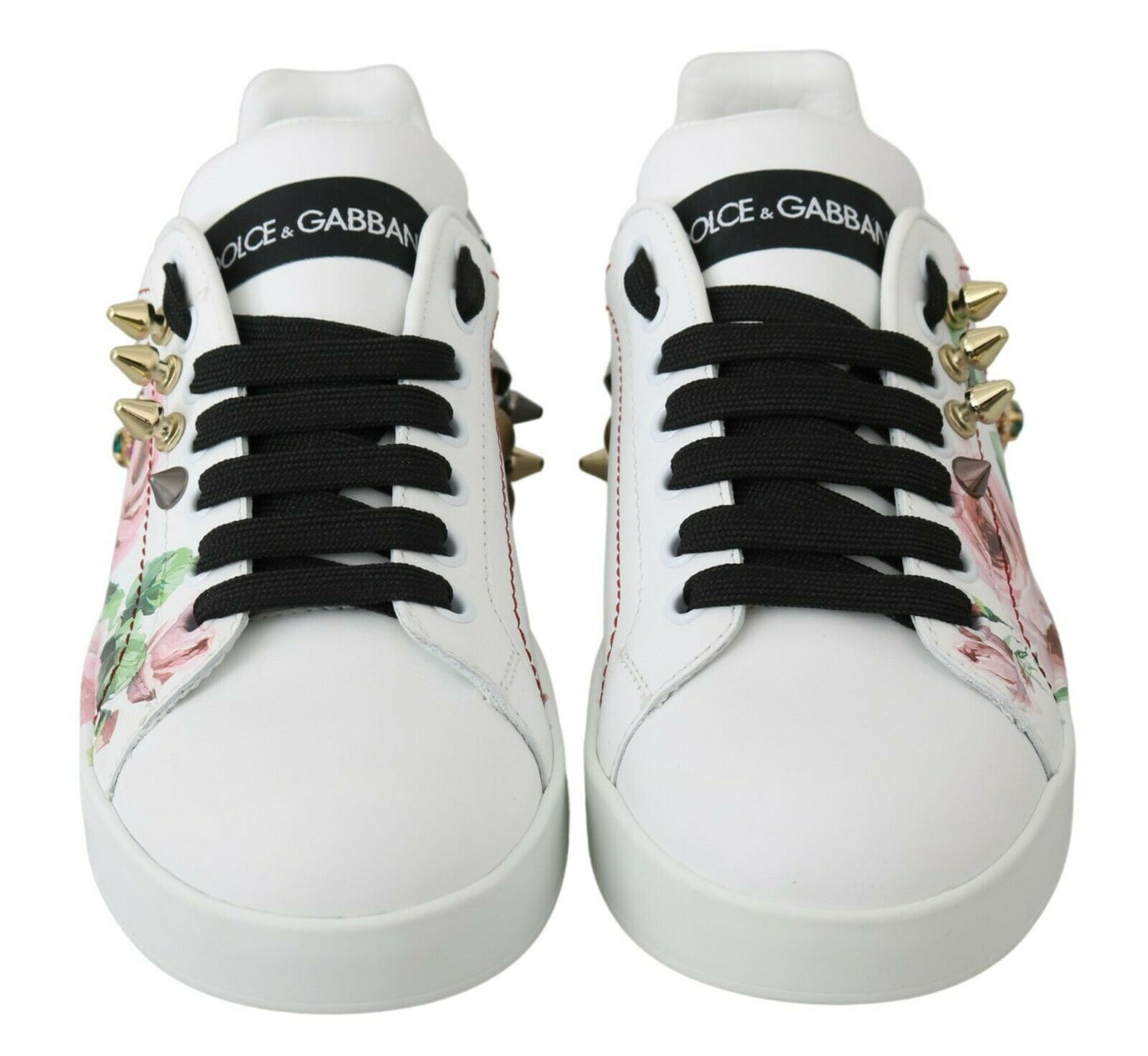 Dolce &amp; Gabbana Sneakers aus Leder mit Blumen- und Kristallverzierung