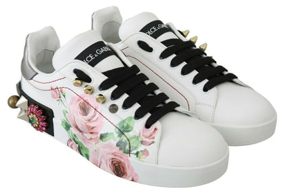 Dolce &amp; Gabbana Sneakers aus Leder mit Blumen- und Kristallverzierung