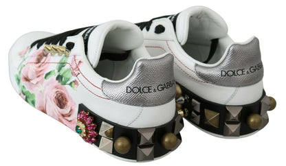 Dolce &amp; Gabbana Sneakers aus Leder mit Blumen- und Kristallverzierung