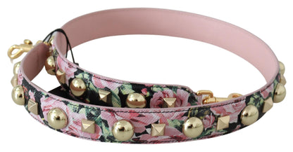 Tracolla accessoria per borsa con borchie dorate floreali rosa