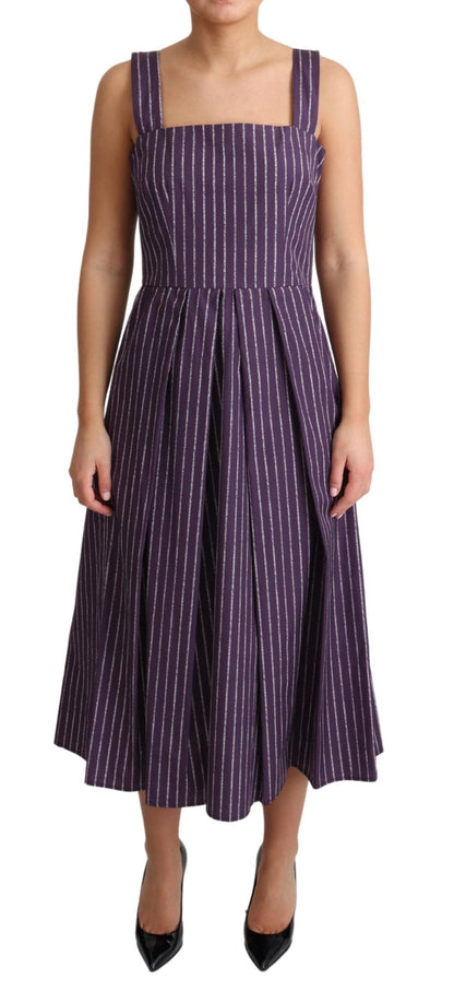 Robe trapèze extensible en coton rayé violet