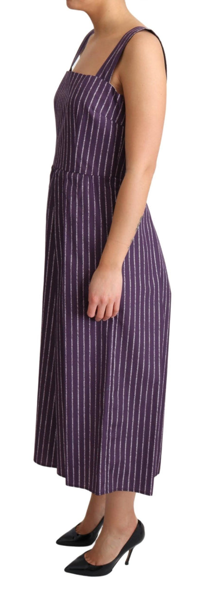 Robe trapèze extensible en coton rayé violet