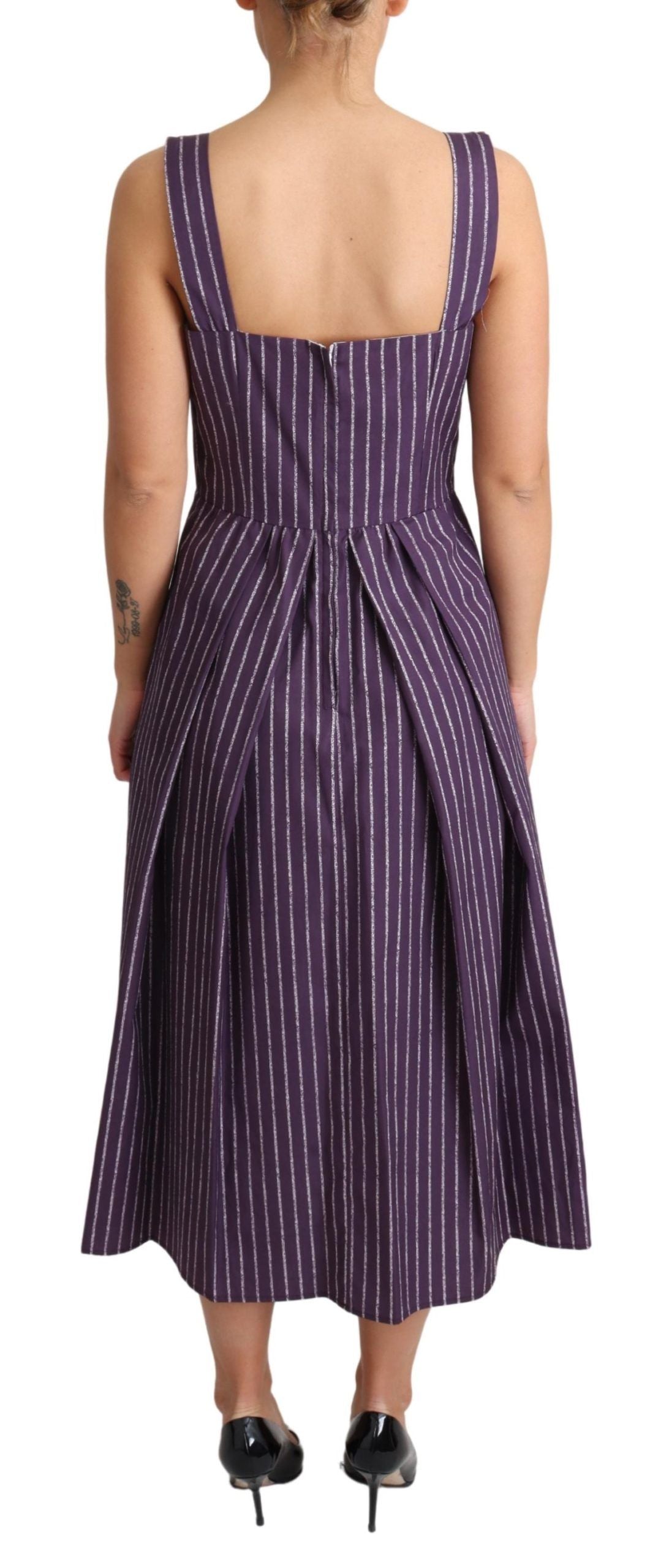 Robe trapèze extensible en coton rayé violet