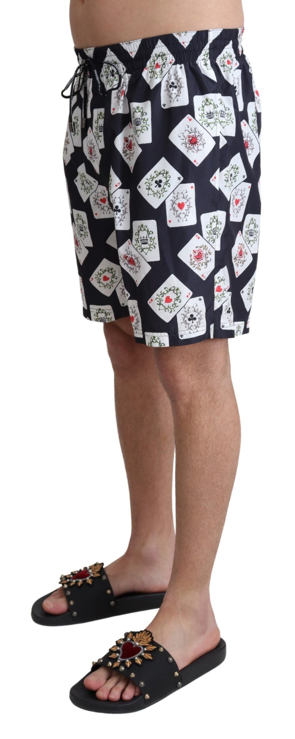 Pantaloncini da bagno da spiaggia con stampa mazzo di carte neri