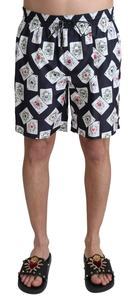 Schwarze Beachwear-Badeshorts mit Kartendeck-Print