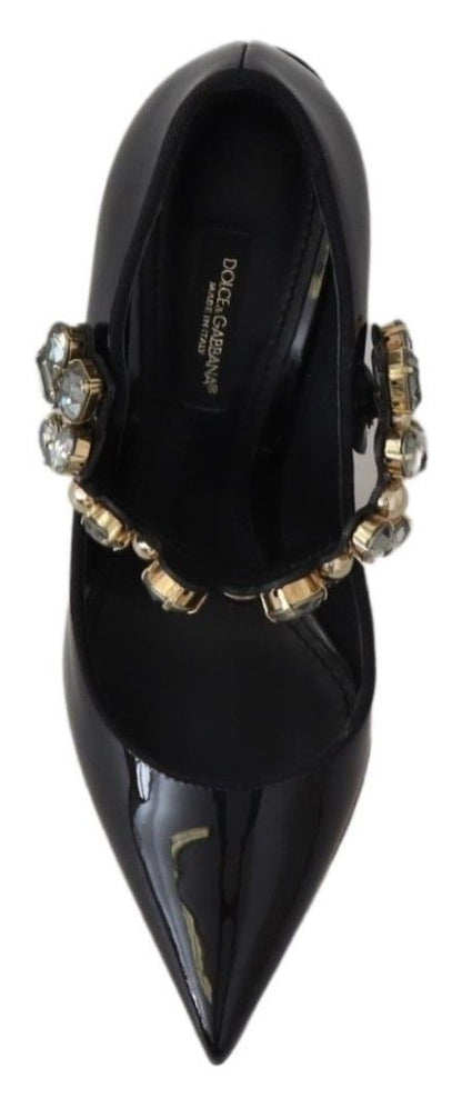 Chaussures en cuir noir et cristal, escarpins Mary Jane