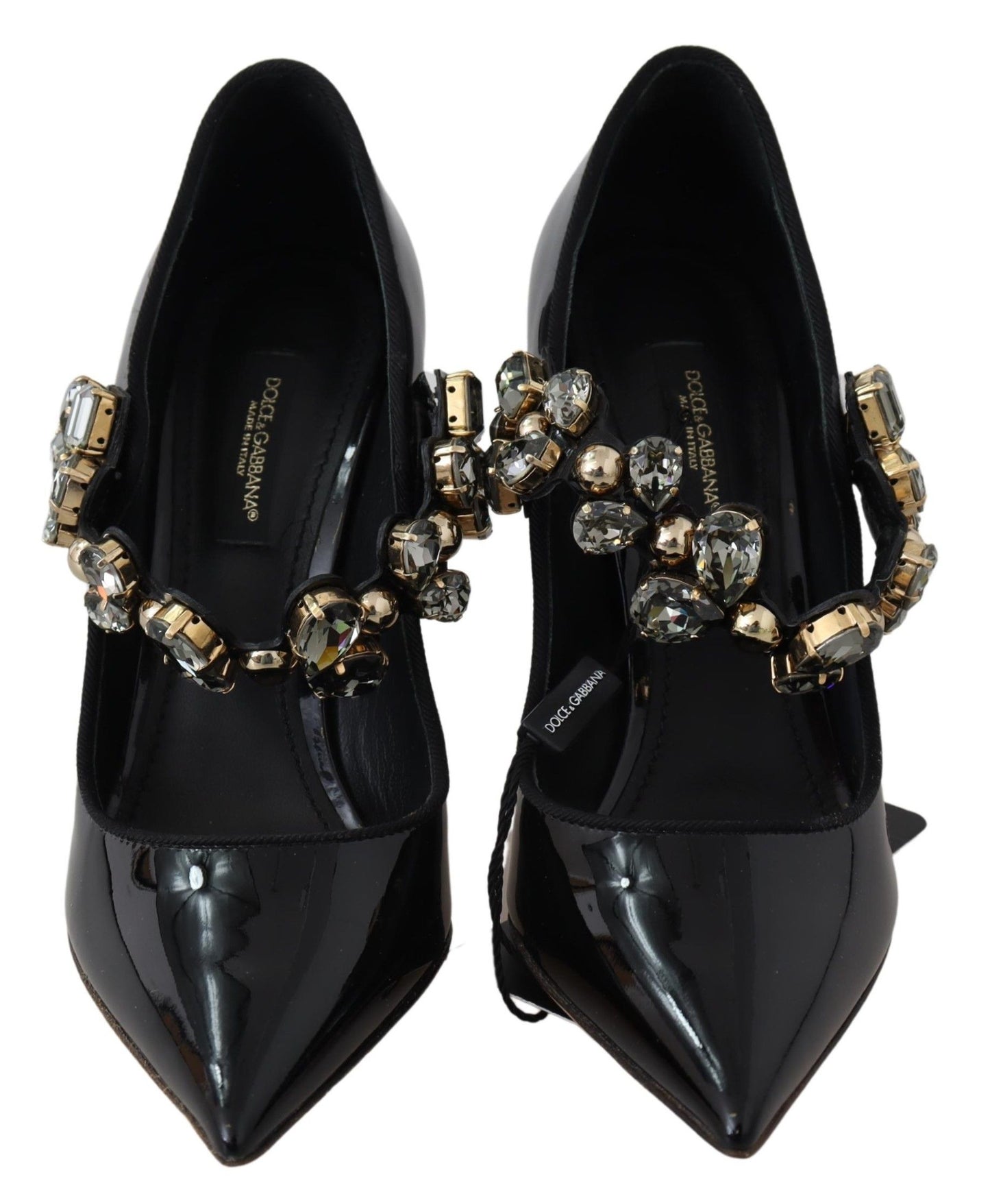 Chaussures en cuir noir et cristal, escarpins Mary Jane