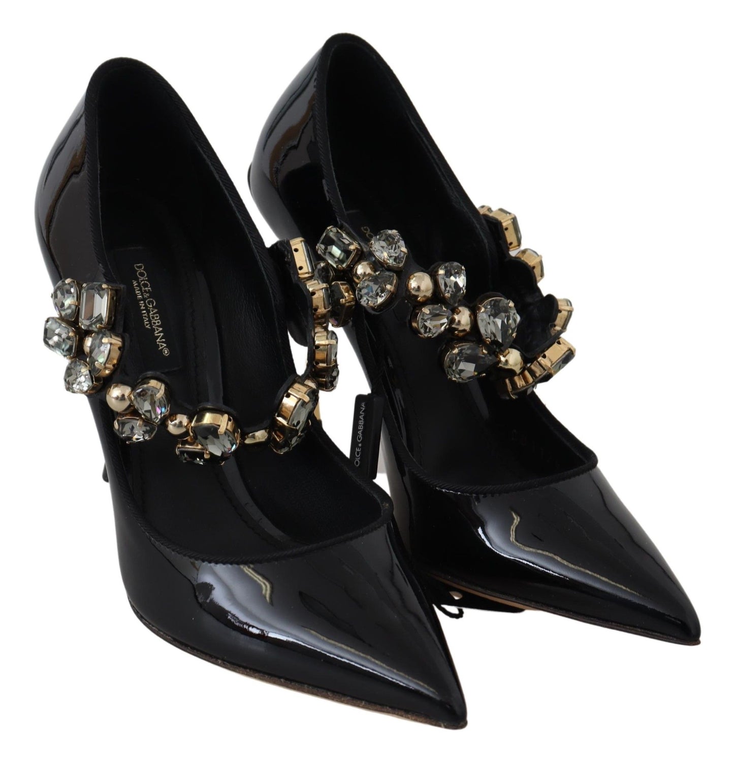 Chaussures en cuir noir et cristal, escarpins Mary Jane