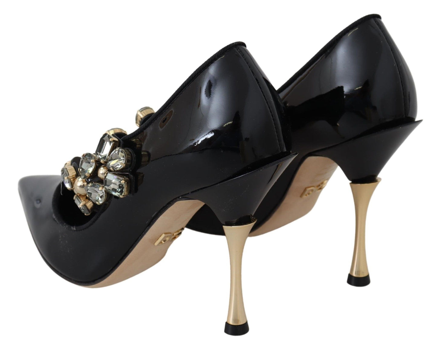 Chaussures en cuir noir et cristal, escarpins Mary Jane