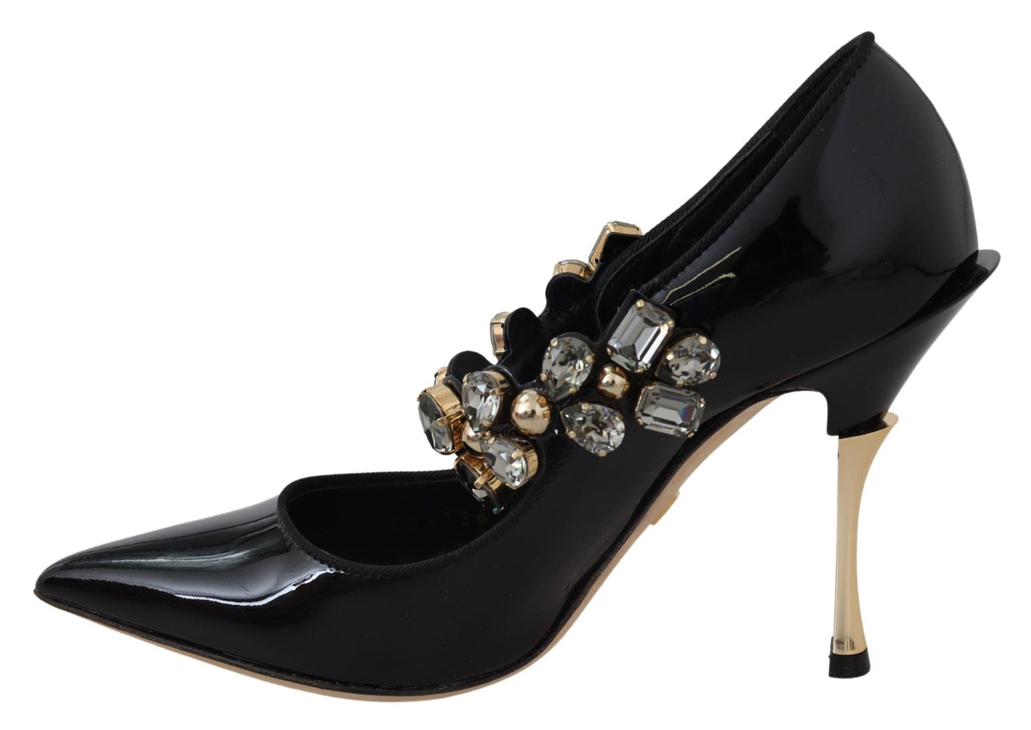 Chaussures en cuir noir et cristal, escarpins Mary Jane