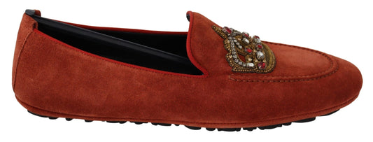 Mocassins en cuir orange avec couronne en cristal