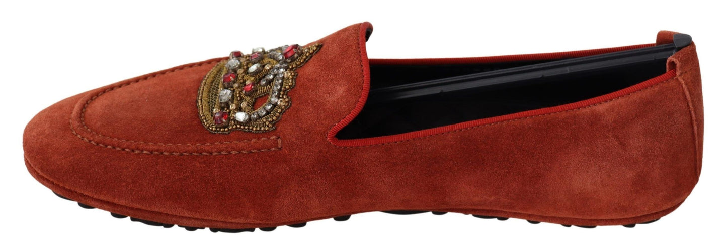 Mocassins en cuir orange avec couronne en cristal