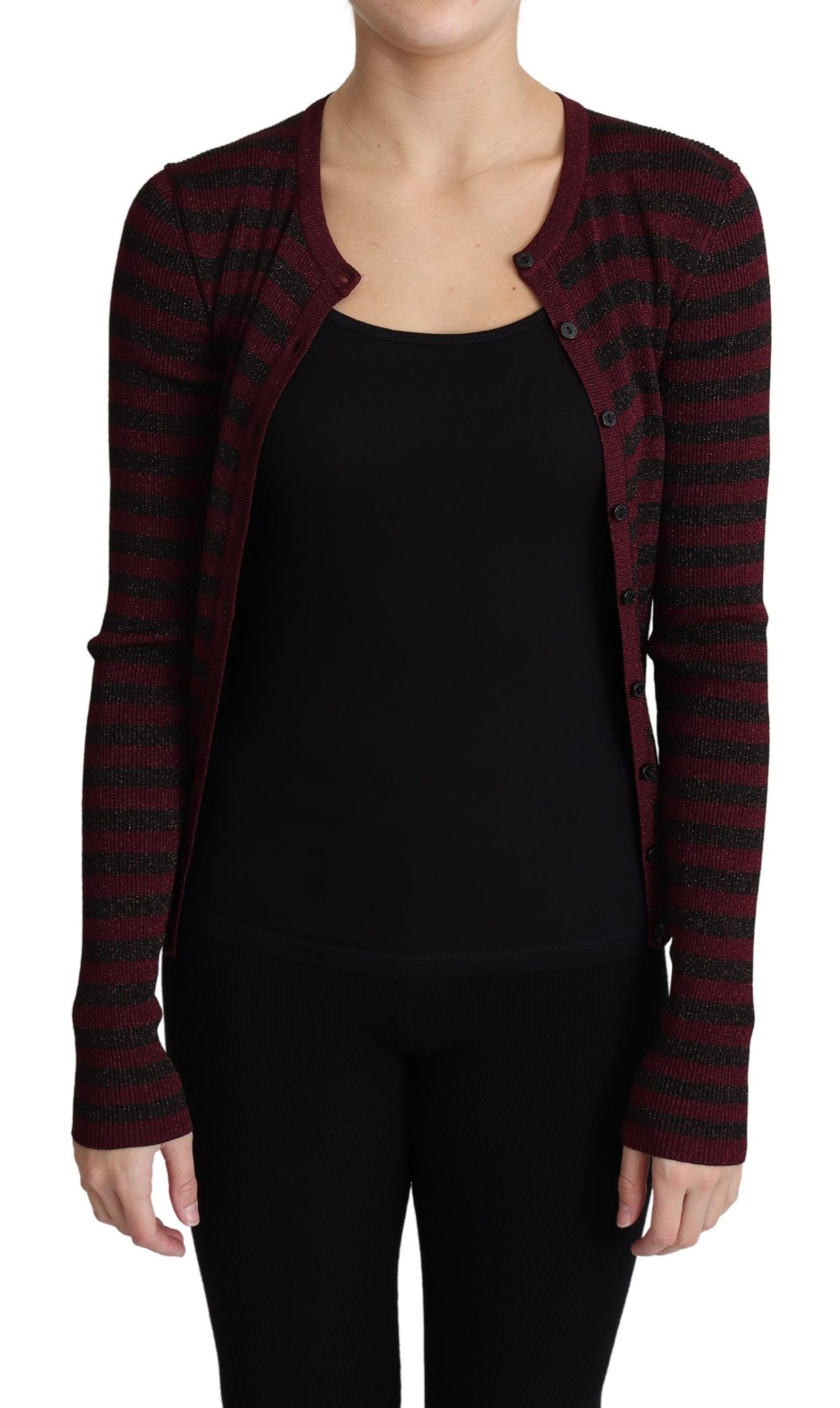 Pull cardigan en viscose rayé noir et rouge