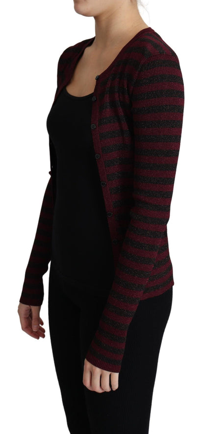 Maglione cardigan in viscosa a righe rosse nere