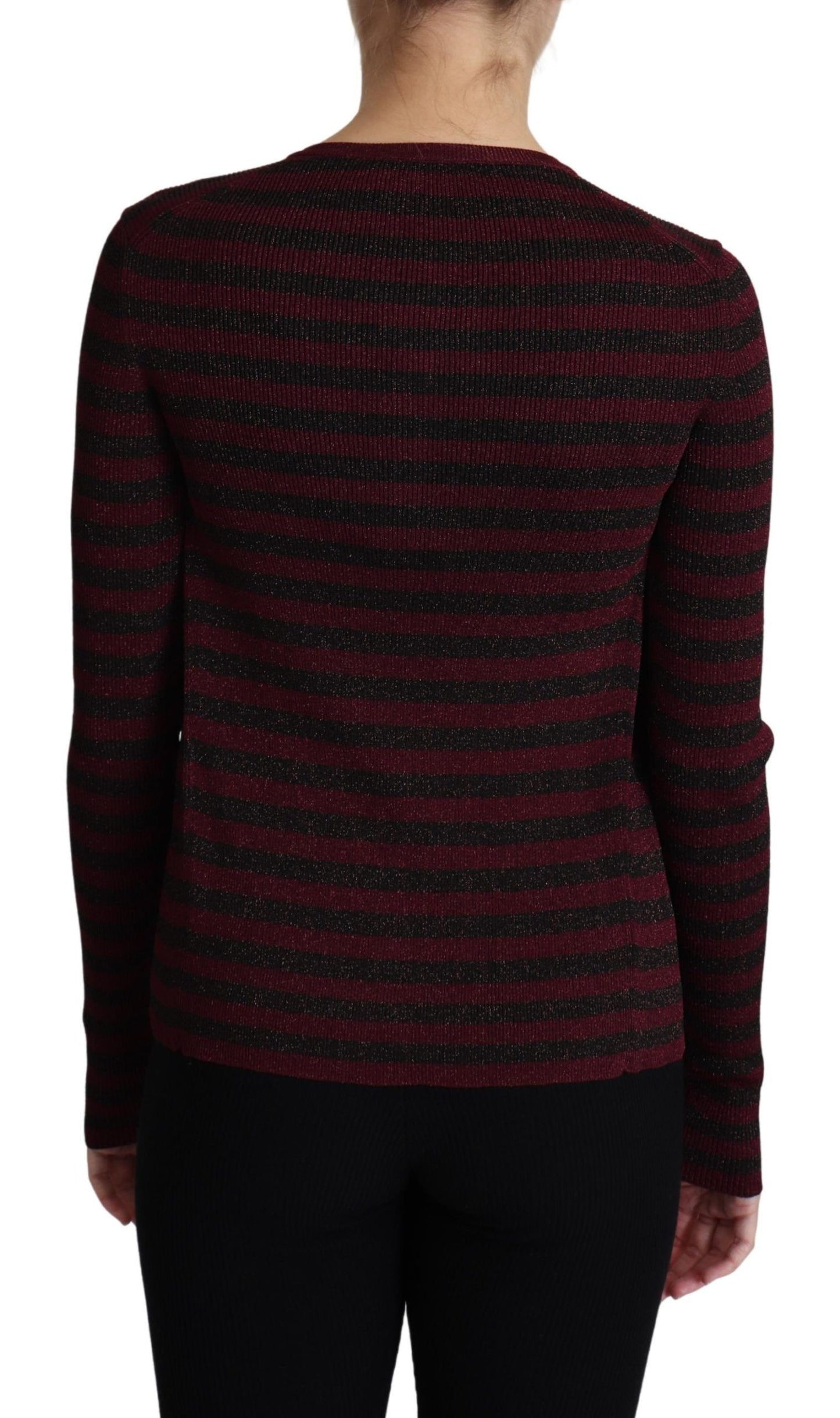 Pull cardigan en viscose rayé noir et rouge