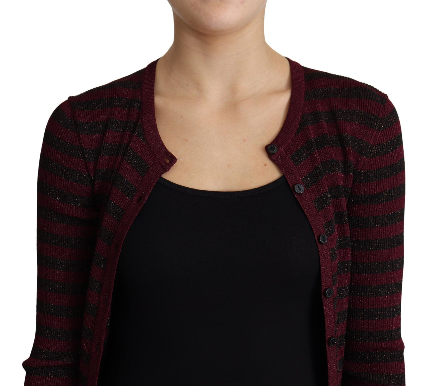 Pull cardigan en viscose rayé noir et rouge