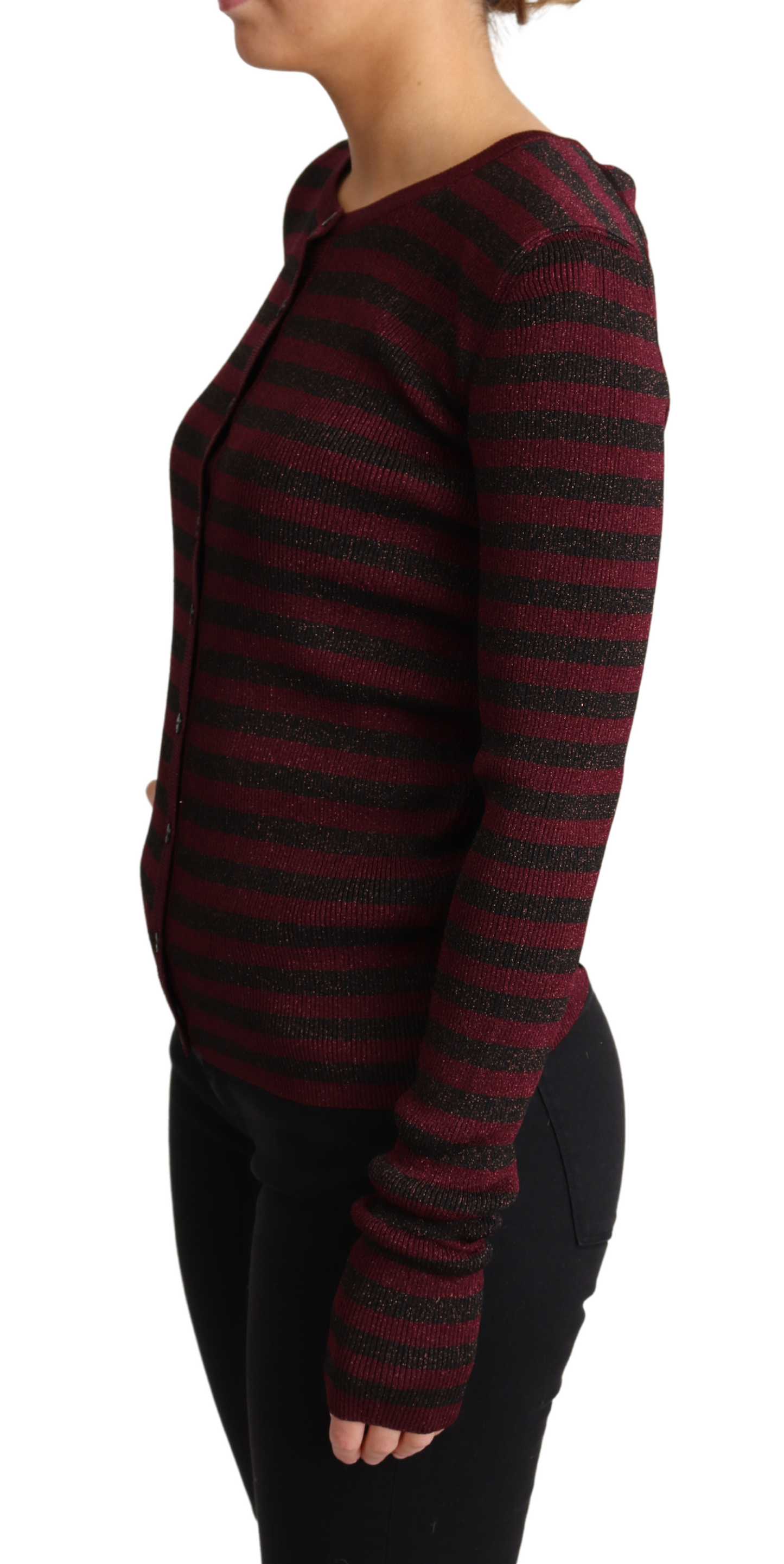 Pull cardigan en viscose rayé noir et rouge