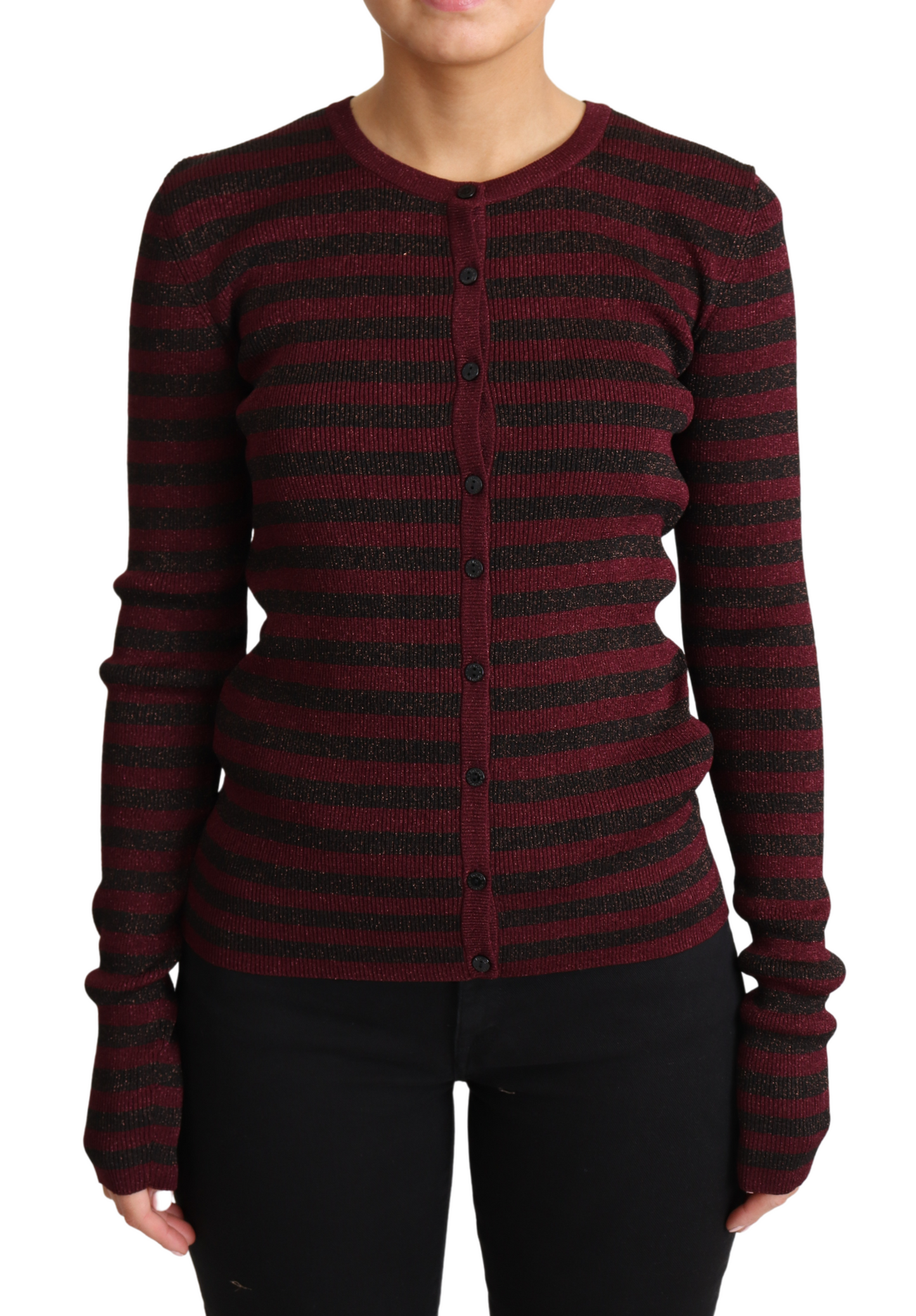 Maglione cardigan in viscosa a righe rosse nere