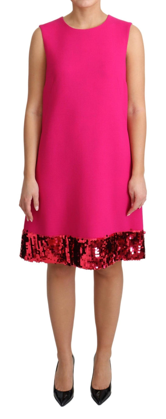 Robe droite sans manches en laine fuchsia à sequins