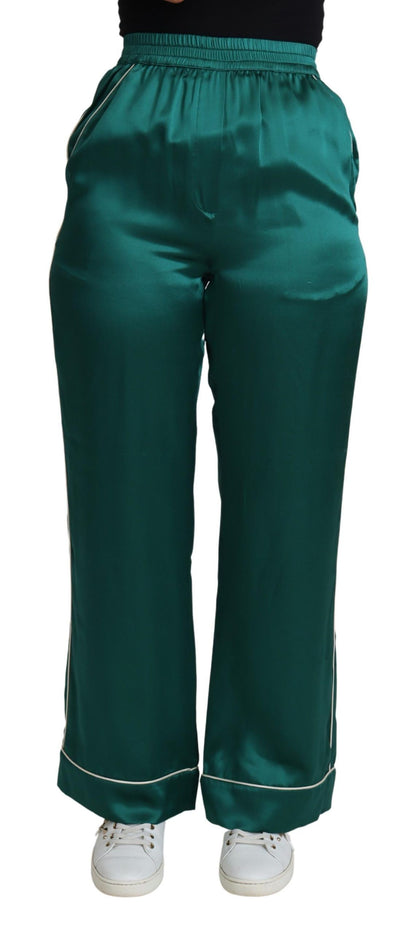 Grüne Pyjama-Hose mit hoher Taille und Seidenhose