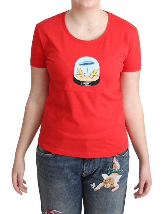 T-shirt in camicetta a maniche corte in cotone stampato rosso