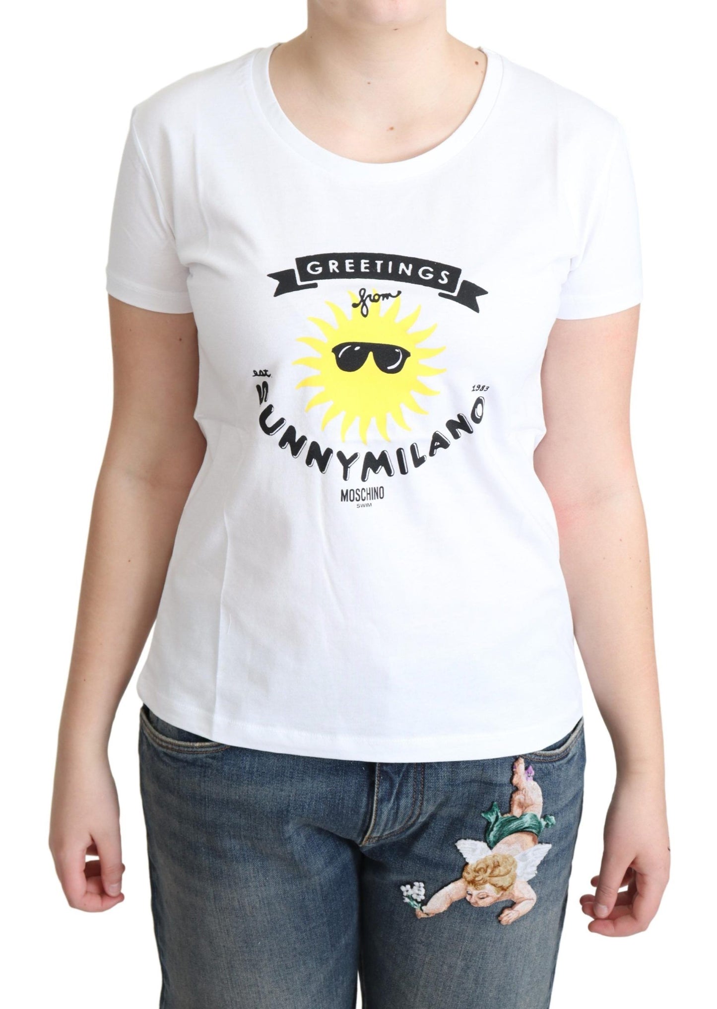 Weißes Baumwoll-T-Shirt mit Sunny Milano-Print