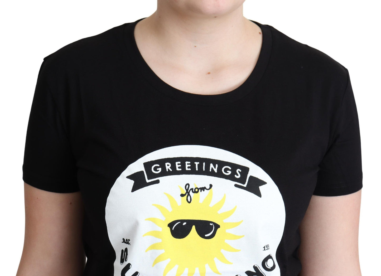 Schwarzes Baumwoll-T-Shirt mit Sunny Milano-Print