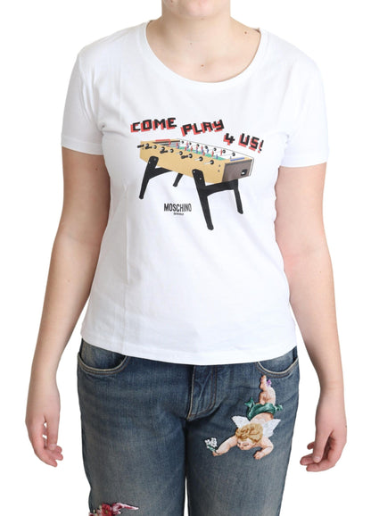 Weißes Baumwoll-T-Shirt mit „Come Play 4 Us“-Aufdruck