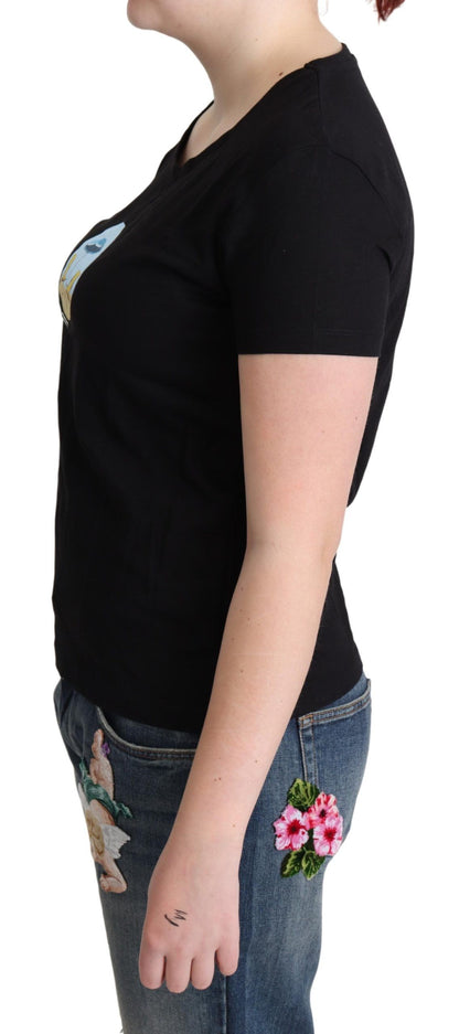 T-shirt a maniche corte in cotone stampato nero