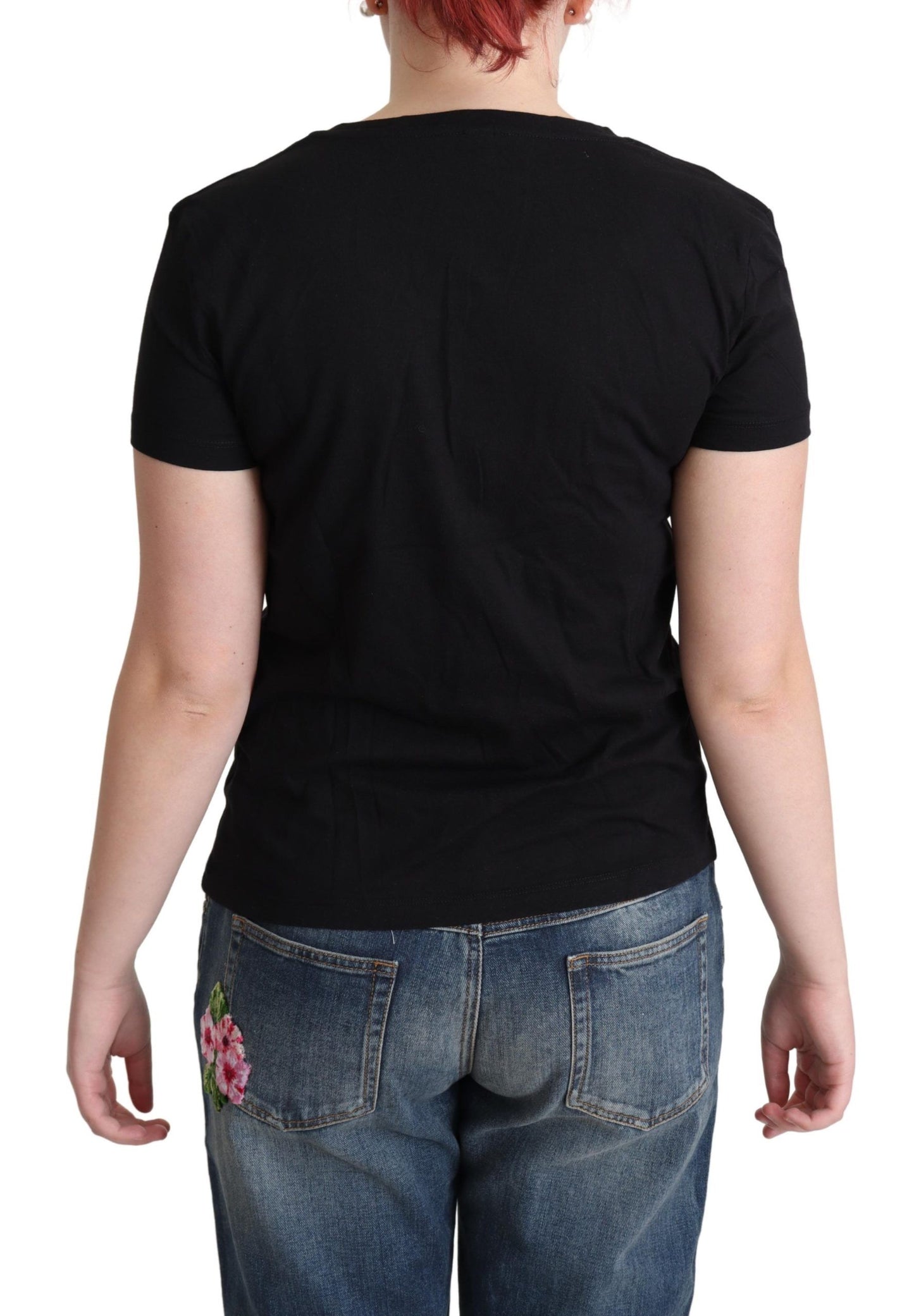 T-shirt a maniche corte in cotone stampato nero