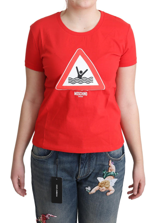 Rotes Bade-T-Shirt aus Baumwolle mit grafischem Dreiecksdruck