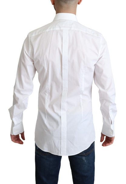 Camicia formale da uomo in popeline di cotone con bavaglino bianco