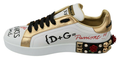 Dolce &amp; Gabbana Elegante Sneakers aus Leder mit Pailletten und Blumenmuster