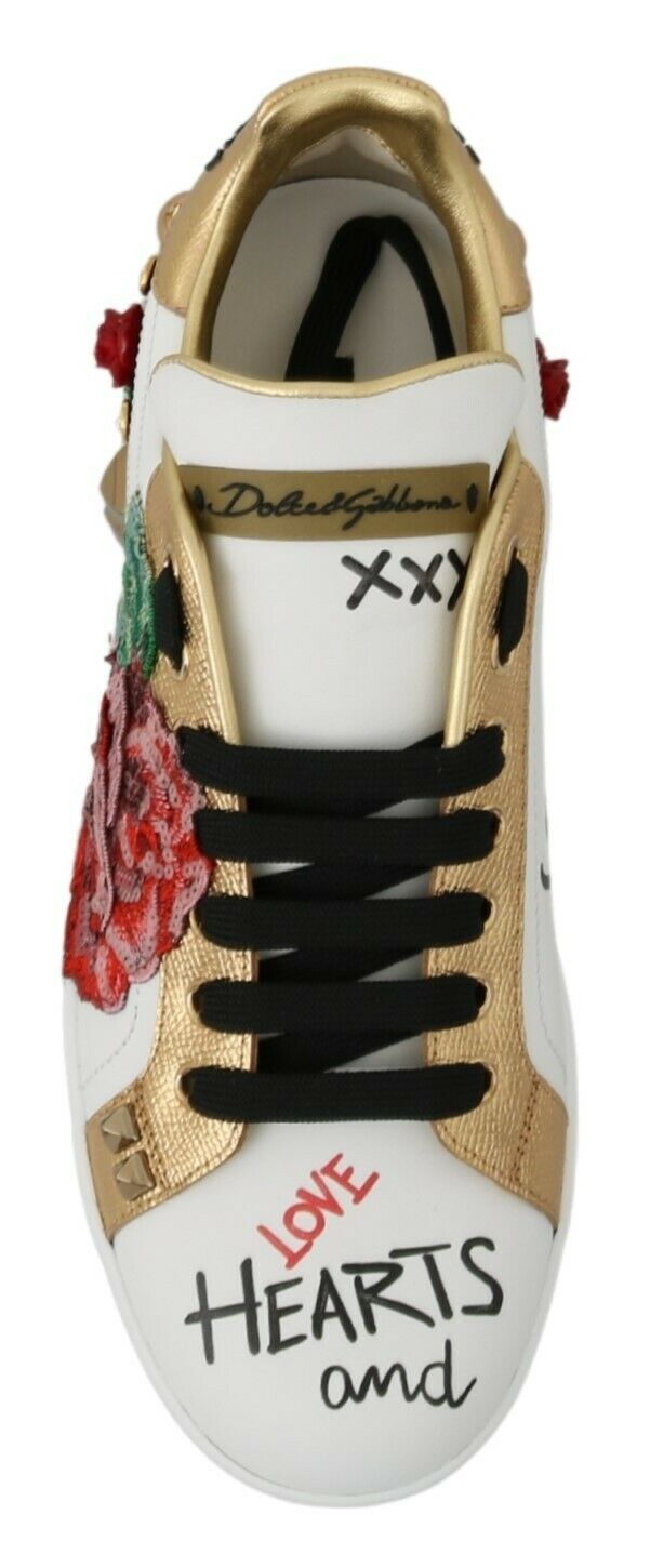 Dolce &amp; Gabbana Elegante Sneakers aus Leder mit Pailletten und Blumenmuster