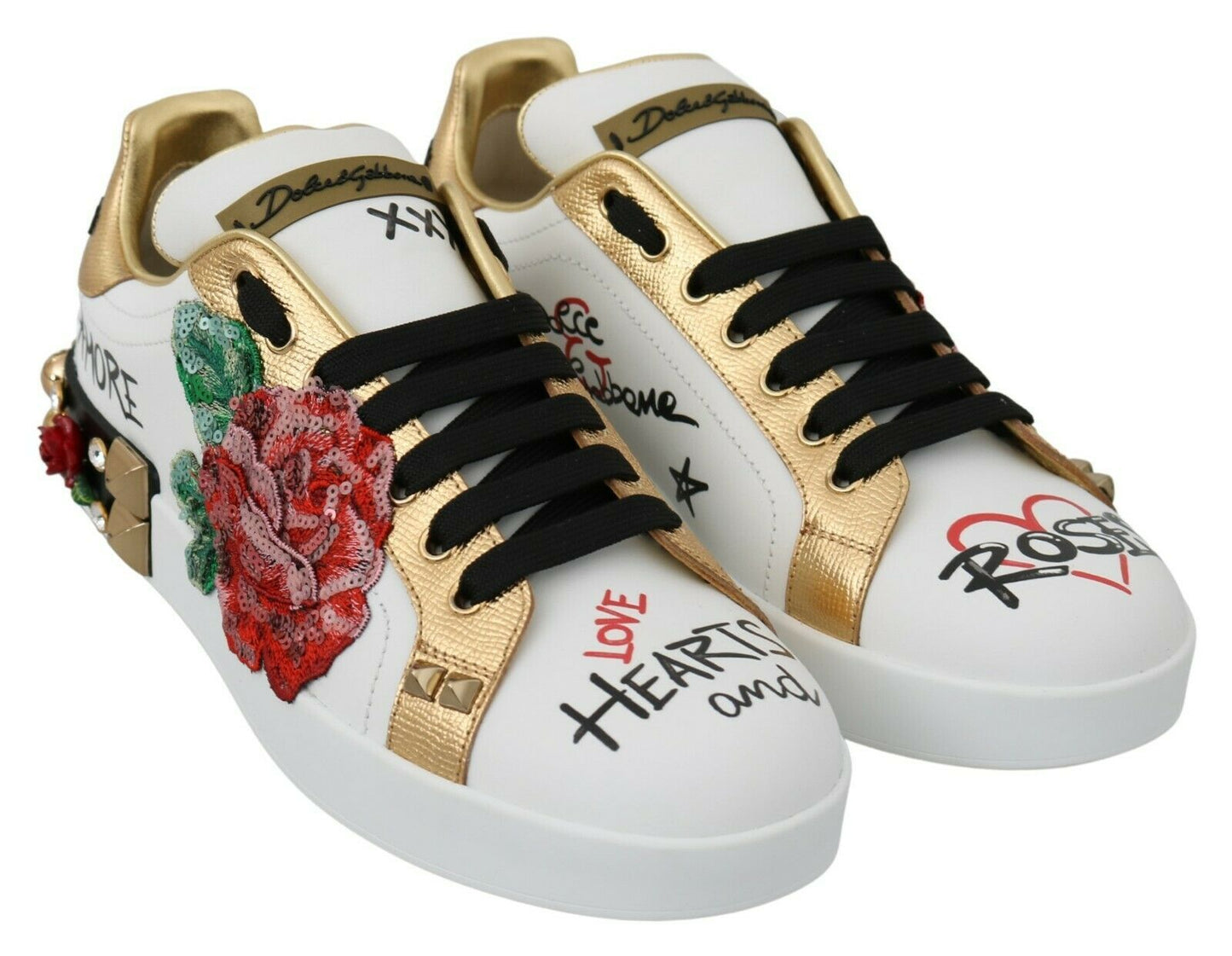 Dolce &amp; Gabbana Elegante Sneakers aus Leder mit Pailletten und Blumenmuster