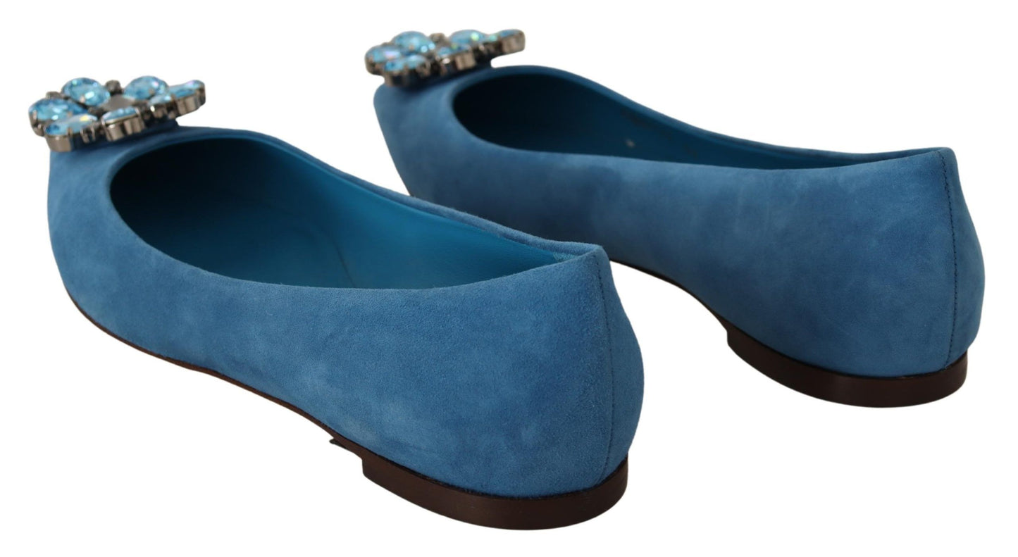 Mocassins en daim bleu avec cristaux et chaussures plates