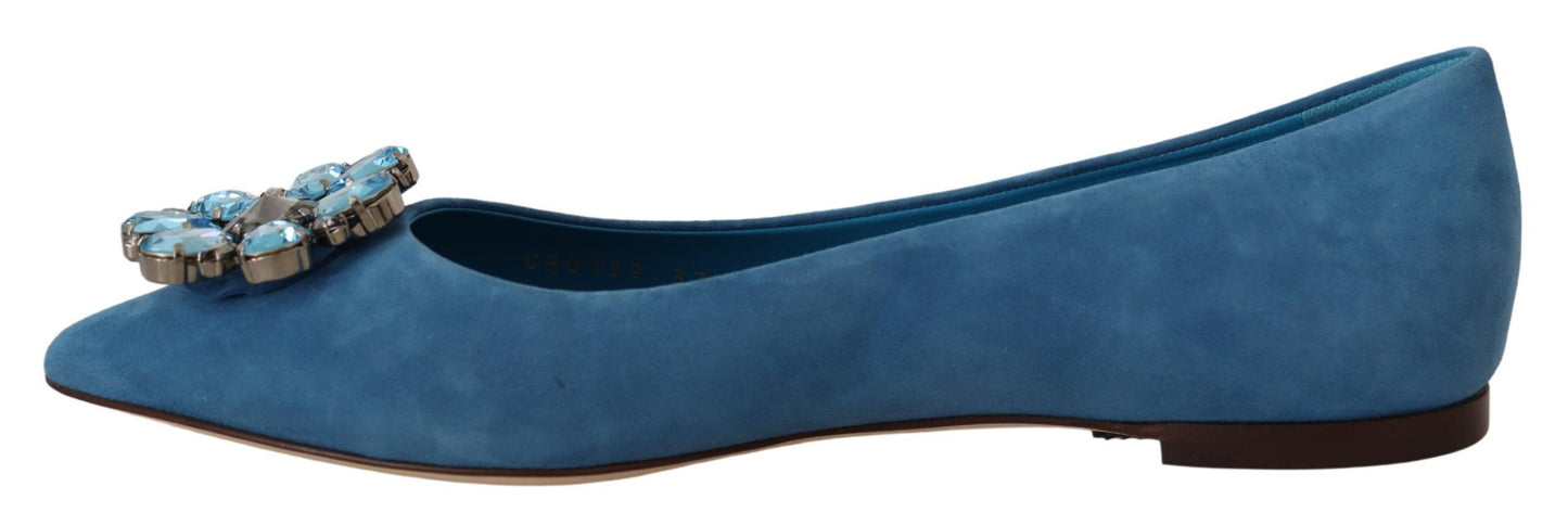 Mocassins en daim bleu avec cristaux et chaussures plates