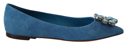 Mocassins en daim bleu avec cristaux et chaussures plates