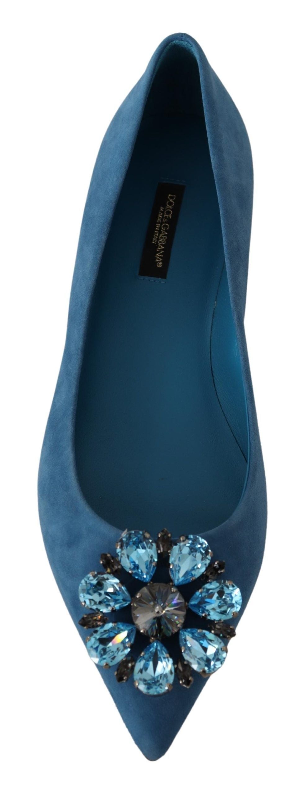 Mocassini con cristalli in pelle scamosciata blu. Scarpe basse