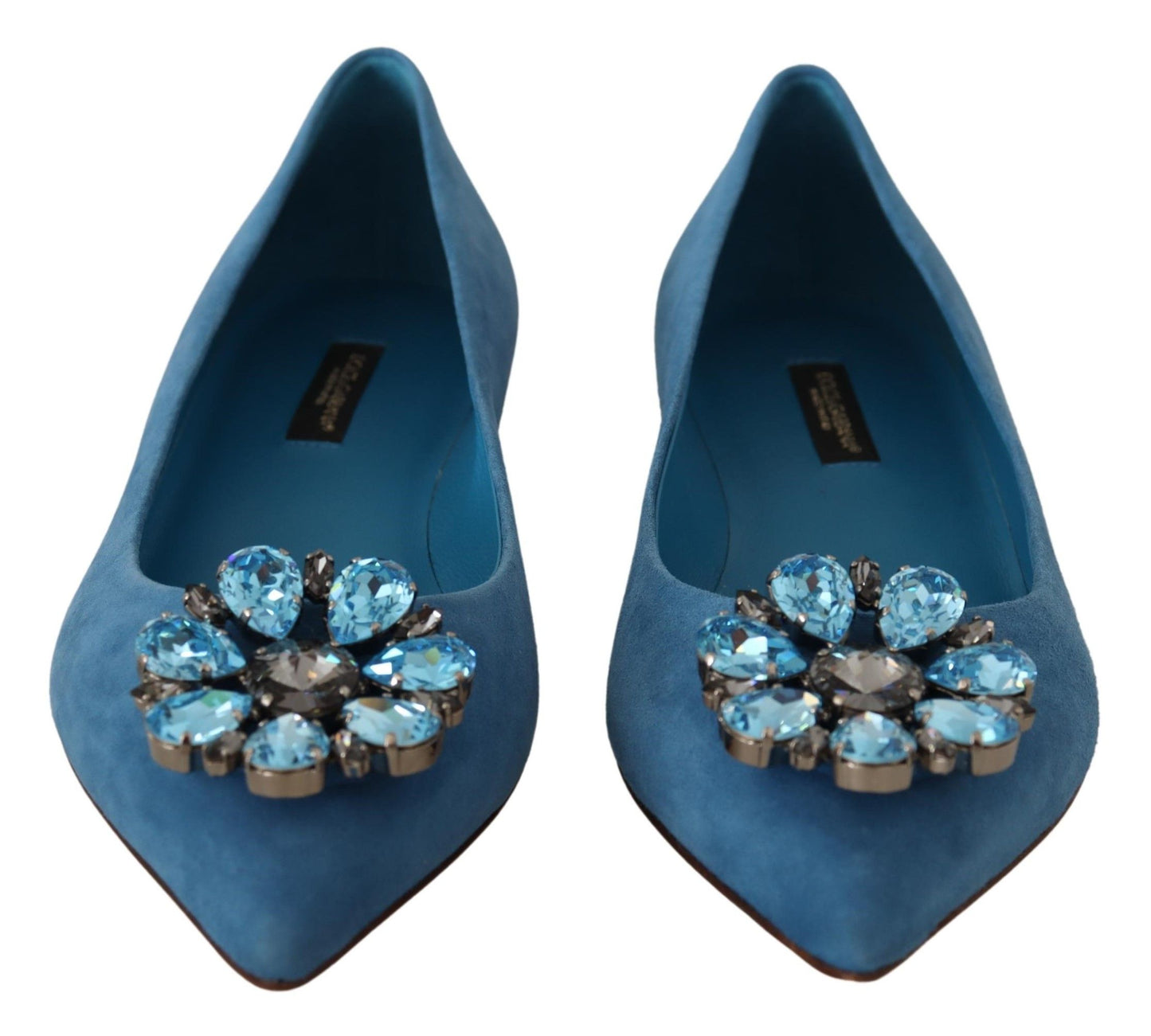 Mocassini con cristalli in pelle scamosciata blu. Scarpe basse