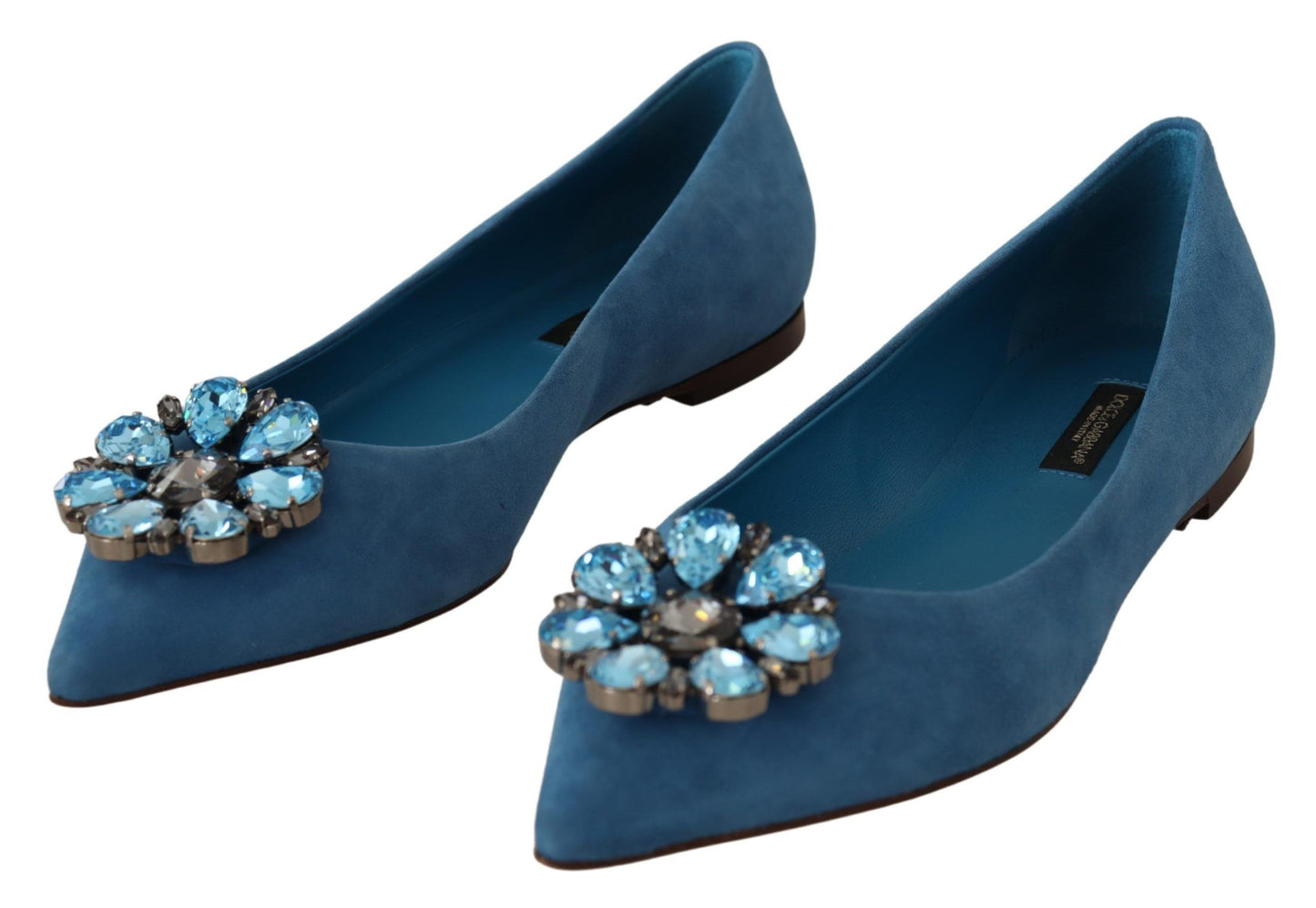 Mocassini con cristalli in pelle scamosciata blu. Scarpe basse