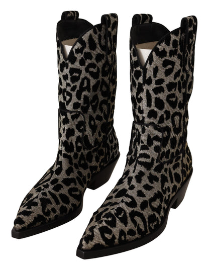 Dolce &amp; Gabbana – Elegante Stiefel mit Leopardenmuster und halbhohem Schaft