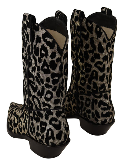 Dolce &amp; Gabbana – Elegante Stiefel mit Leopardenmuster und halbhohem Schaft