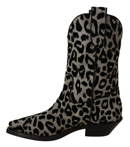 Dolce &amp; Gabbana – Elegante Stiefel mit Leopardenmuster und halbhohem Schaft