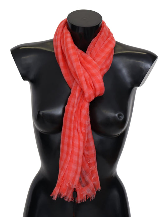 Sciarpa avvolgente con frange unisex in cashmere con motivo check arancione