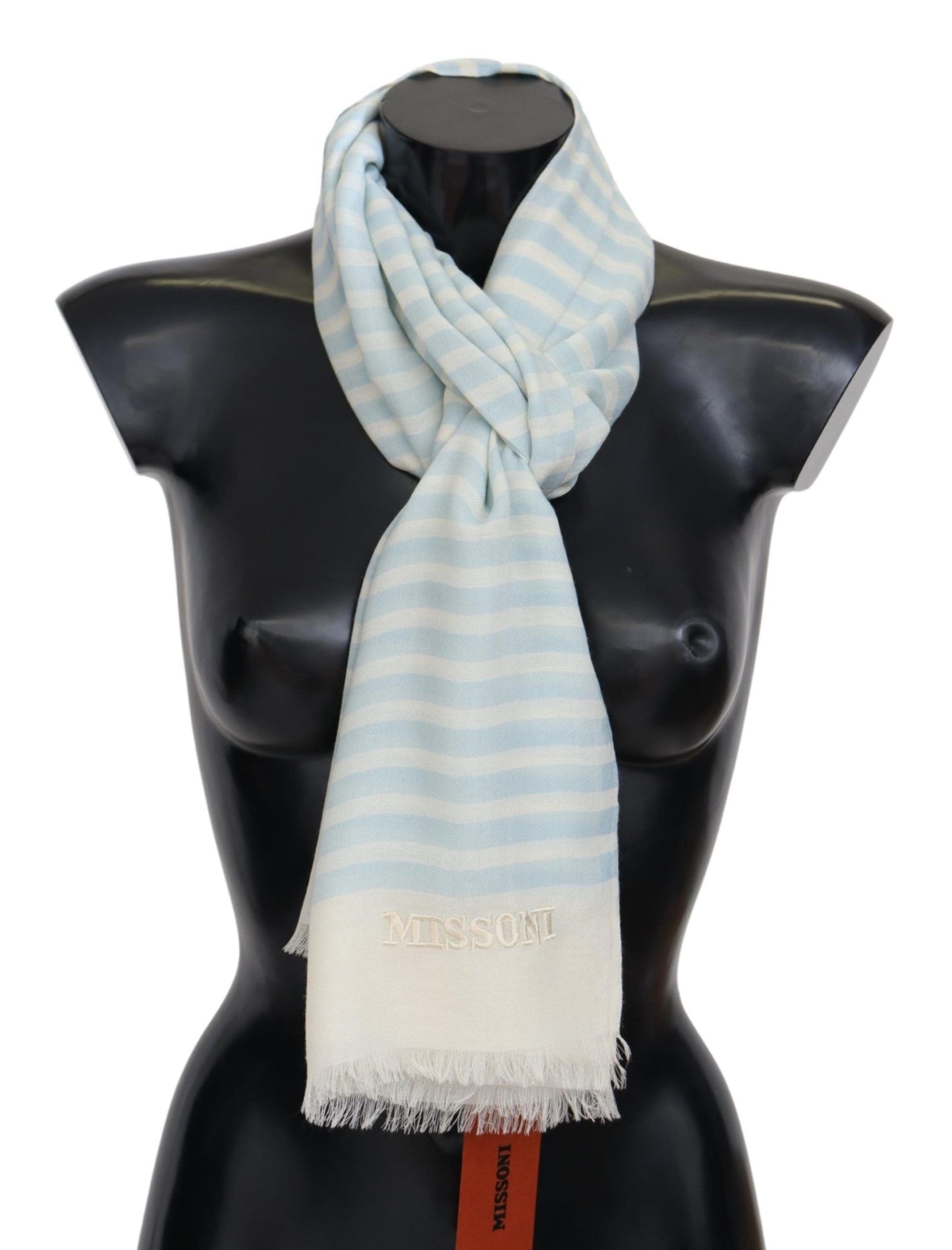 Sciarpa avvolgente unisex in cashmere foderato bianco blu