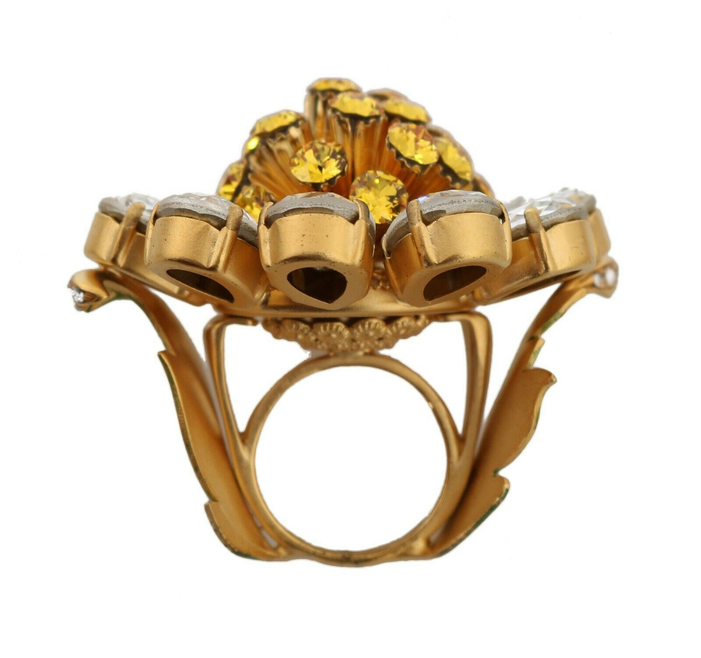 Bague fleur en cristal jaune en laiton doré