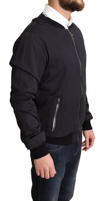 Manteau en soie bleu Bomber court pour homme