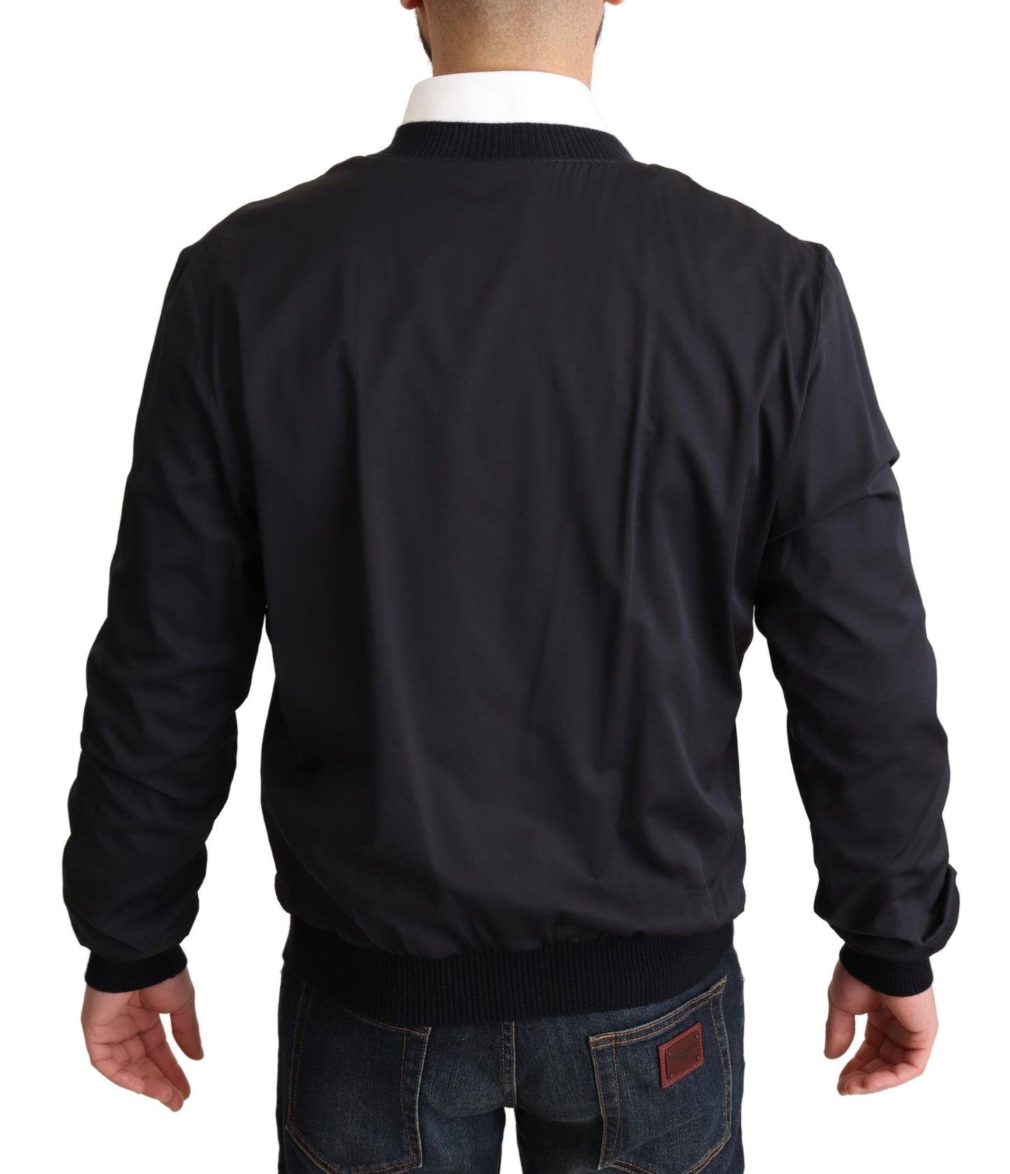 Manteau en soie bleu Bomber court pour homme